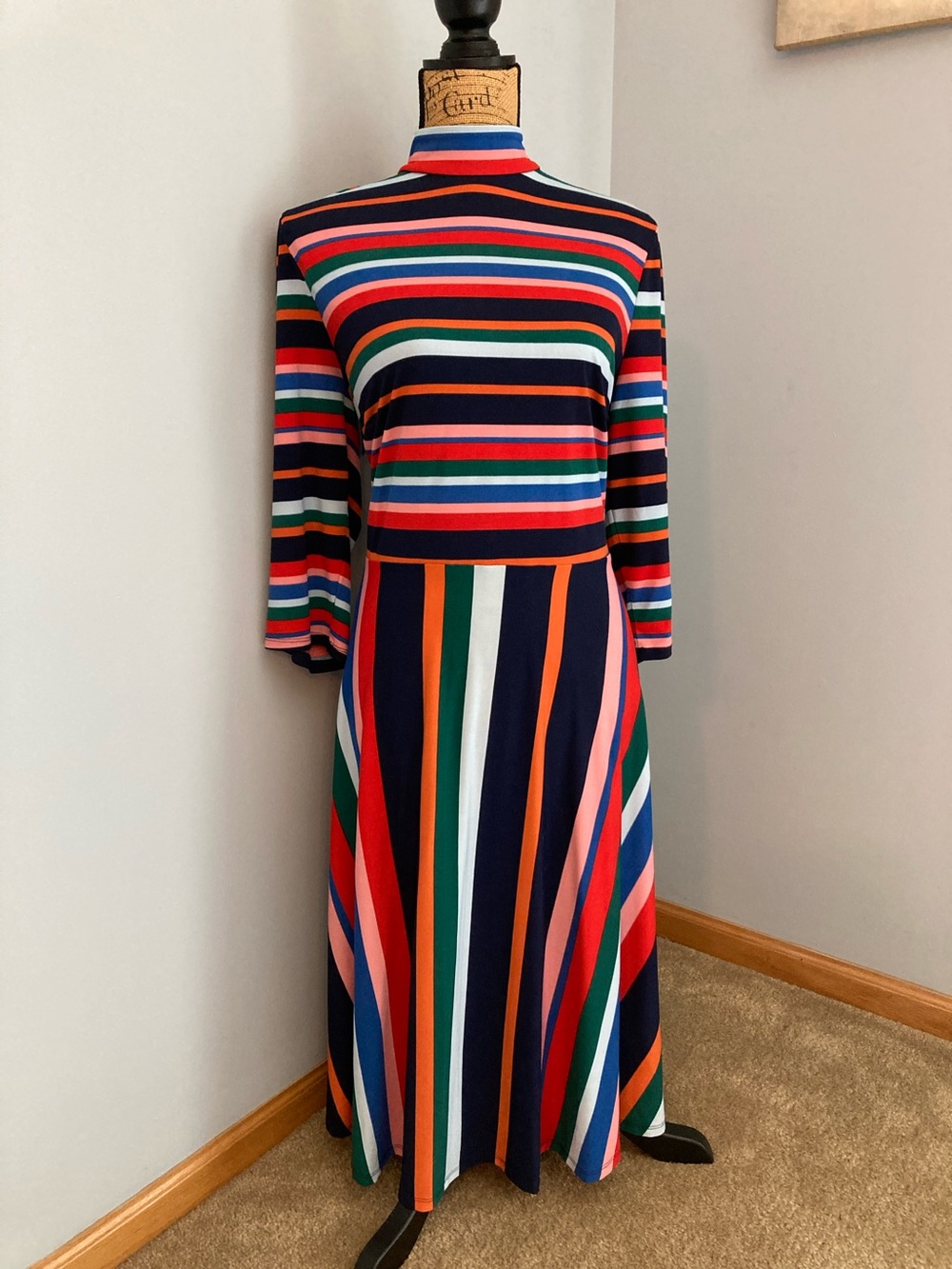 NWOT Eloquii Multicolor Striped Tie-Neck Midi Dress Women Size 18